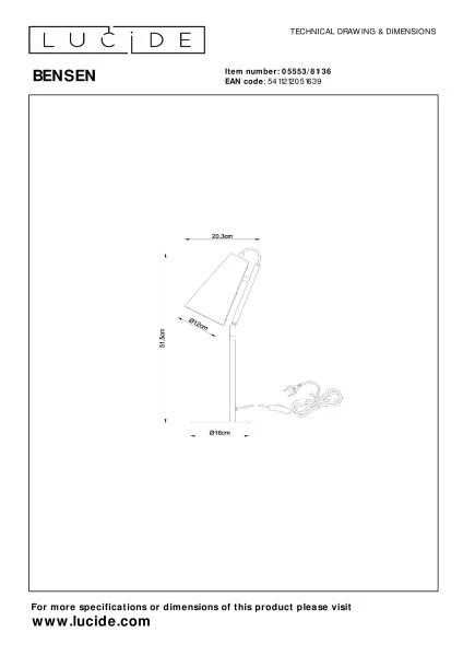 Lucide BENSEN - Table lamp - 1xE14 - Grey - technical